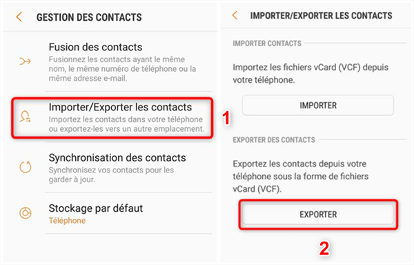 exporter contacts depuis samsung