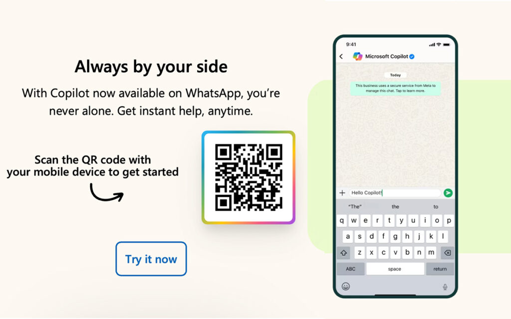 copilot QR code - Microsoft CoPilot débarque sur WhatsApp : comment l'IA transforme vos conversations