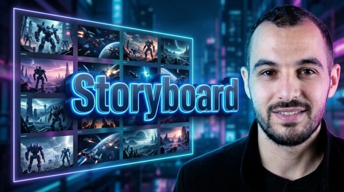 Man and storyboard grid Man and storyboard grid