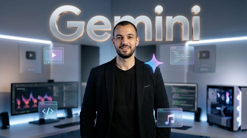 Man with Gemini logo