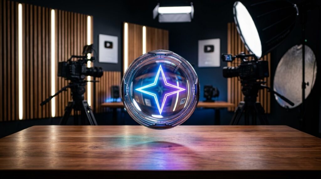 Futuristic glass sphere levitating