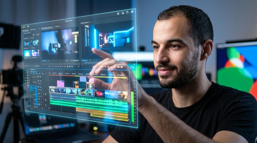 Man manipulating holographic int…